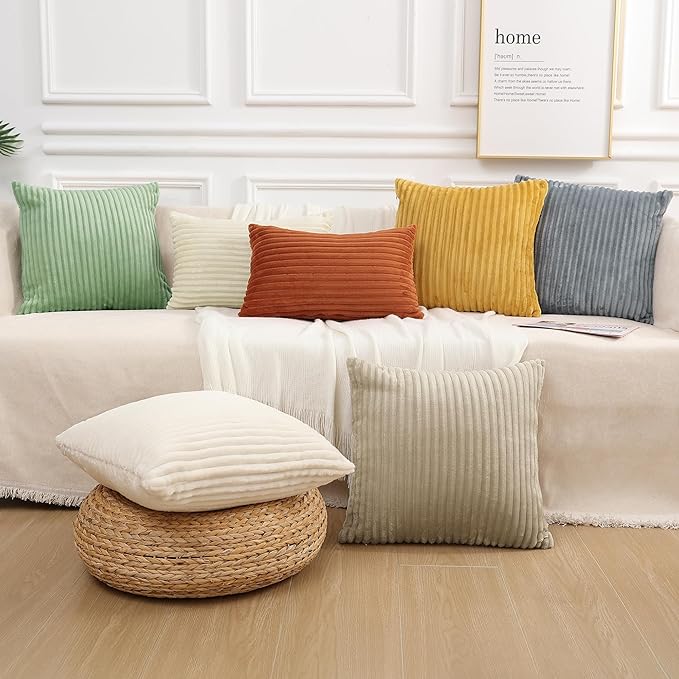 Simmore Decorative Spring Throw Pillow Covers 16x16 Set of 2, Soft Natural Plush Flannel Double-Sided Fluffy Couch Pillow Covers for Sofa Living Room, Grey