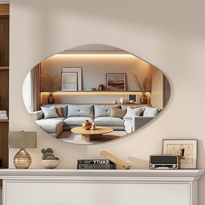 Hasipu Irregular Wall Mirror - 24"x15" Asymmetrical Frameless Mirror, Modern Decorative Mirrors for Living Room, Entryway, Hallway, Bathroom, Bedroom,Wall Mounted Home Decor