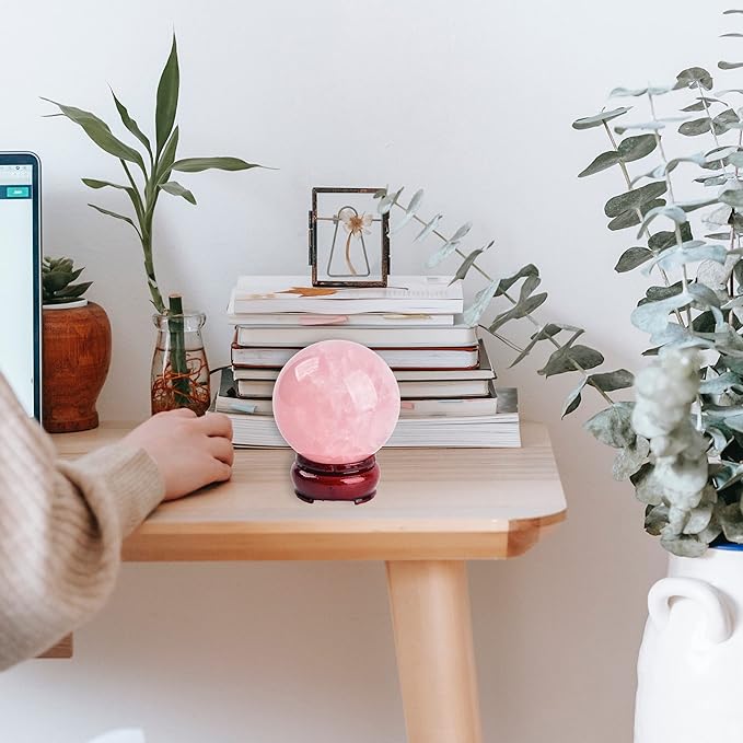 JIC Gem Natural Pink Rose Quartz Ball Sphere with Base,Class 1,10-11cm