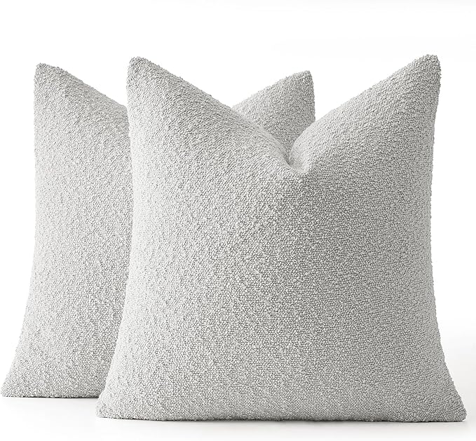 MIULEE 18x18 Inch Decorative Pillow Covers for Couch Bed Set of 2 Textured Boucle Neutral Winter Throw Pillows Light Grey Accent Solid Cushion Pillowcases Sofa Livingroom Home Decor
