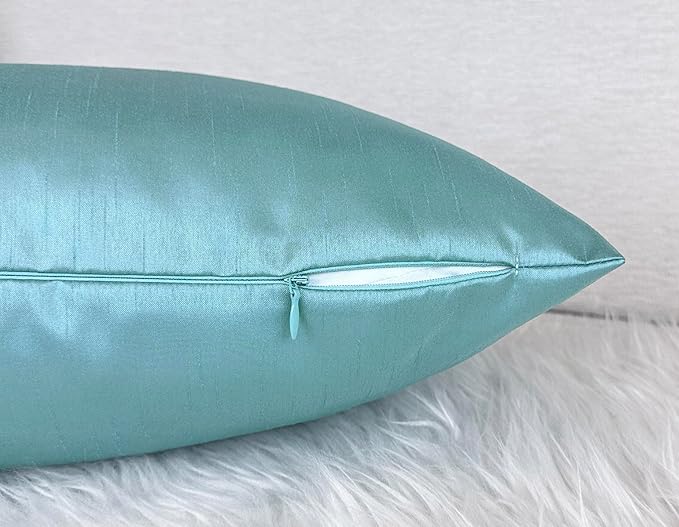 Aiking Home 12x24 Inches Faux Silk Rectangular Throw Pillow Cover, Zipper Closure, Aqua (Set of 2)