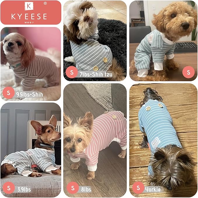 KYEESE Dog Pajamas Soft 4 Legs Doggie Jammies Striped Dog PJS Pet Jumpsuit Lightweight Puppy PJS Clothes Breathable Pajamas Stretchable Outfit Cozy Onesie Sleepwear for Summer,Pink Striped, Small
