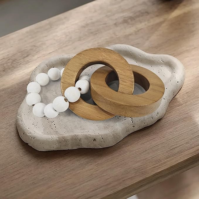 Oakrain 2pcs Wood Chain Link Decor, Minimalist Home Décor Accents, Natural Boho Farmhouse Rustic Handmade Wood Knot Decor for Shelf Coffee Table, Best Housewarming Gifts