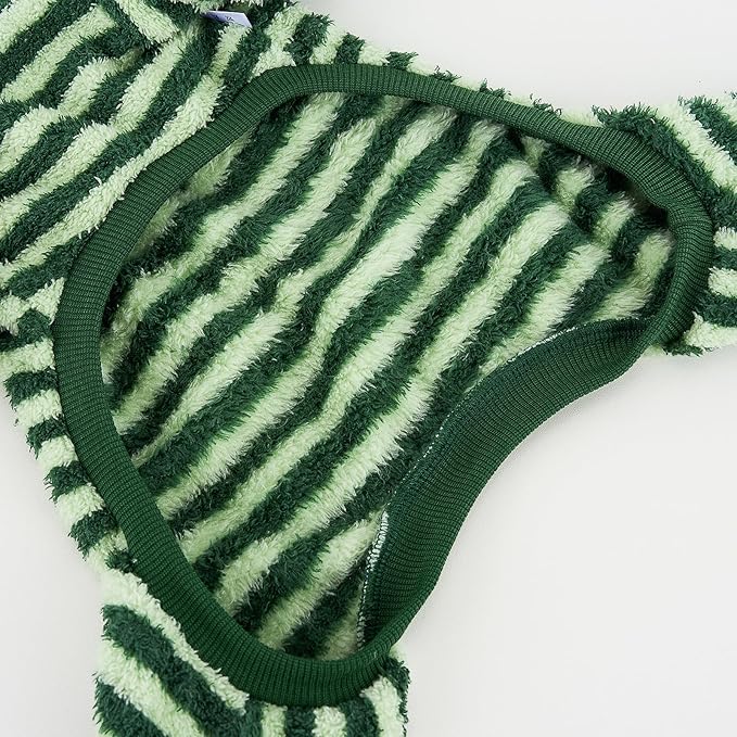 XPUDAC Stripe Dog Sweater Fleece Dog Pajamas Winter Pet Clothes for Small Medium Dogs Girl Boy Doggy Apparel for Cold Weather, Stripe Green, 2XL