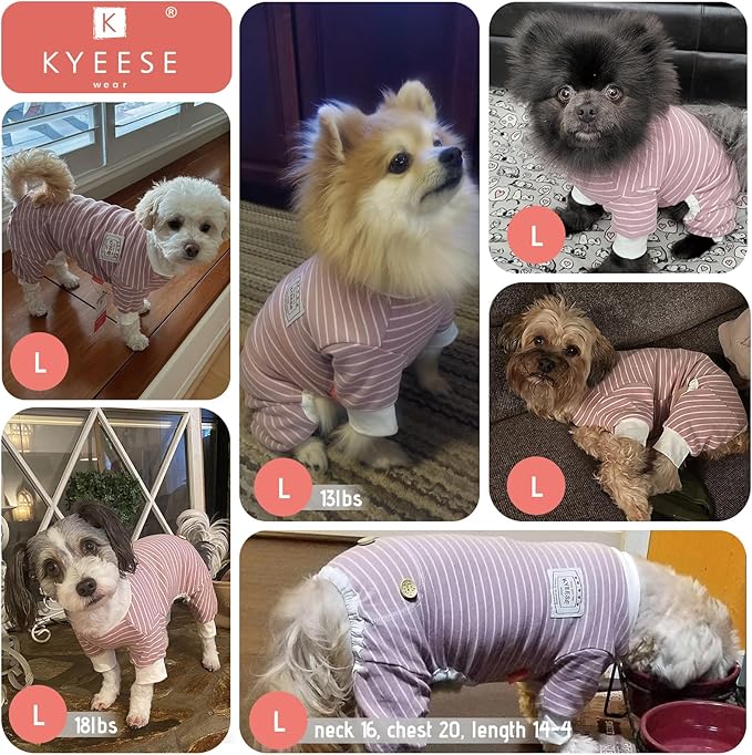 KYEESE Dog Pajamas, Soft Striped Pet Jumpsuit, Velvet Fleece Doggie Jammies, 4 Legs Dog Clothes, Stretchable Pajamas Cozy Outfit, Comfortable Onesie Sleepwear for Small Dogs,Navy Blue Striped, Large