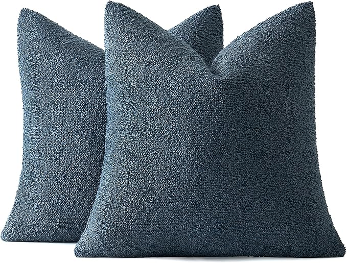 MIULEE 22x22 Inch Decorative Euro Sham Throw Pillows for Bed Set of 2 Textured Boucle Neutral Winter Throw Pillow Covers Dark Blue Accent Solid Euro Couch Pillowcases Sofa Livingroom Home Decor