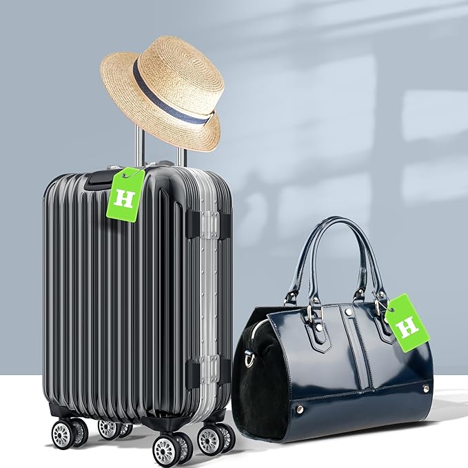 Gostwo 2 Pack Silicone Luggage Tags for Suitcases, 26 Initial Letter Baggage Labels Handbag School Bag Suitcase Instrument Tag with Stainless Steel Loop(Green)(Letter H)