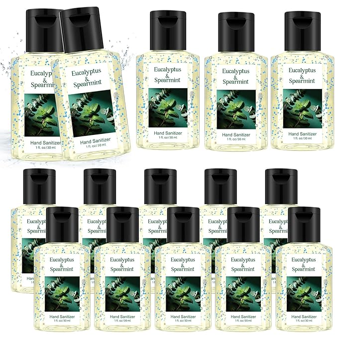 Frienda 24 Pcs Mini Hand Sanitizers Bulk Travel Size Eucalyptus Spearmint Scented Hand Sanitizers 1 Fl oz Pocket Sanitizing Moisturizes Clean Hands for Adults Office Travel Christmas Stocking Stuffers