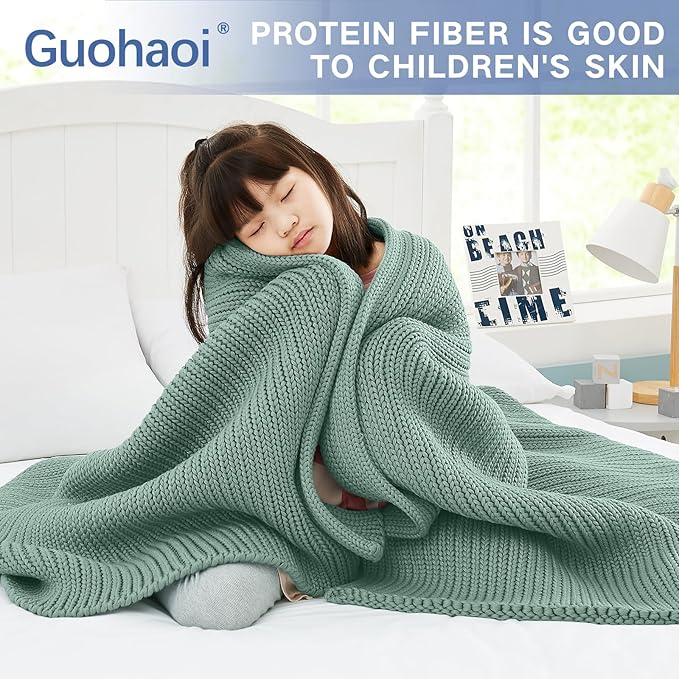 Guohaoi Knitted Weighted Blanket for Adults (Haze Green 50"x75" 20lbs) No Beads Cooling Throw Blanket for Hot Sleepers, Home Decor Breathable Chunky Knit Heavy Blanket Use on Full Size Bed
