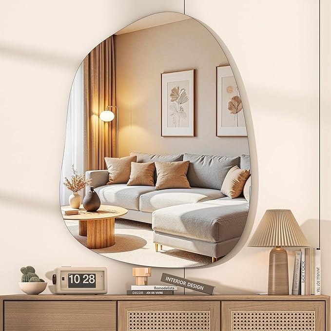 Hasipu Irregular Wall Mirror - 40"x30" Asymmetrical Frameless Mirror, Modern Decorative Mirrors for Living Room, Entryway, Hallway, Bathroom, Bedroom,Wall Mounted Home Decor