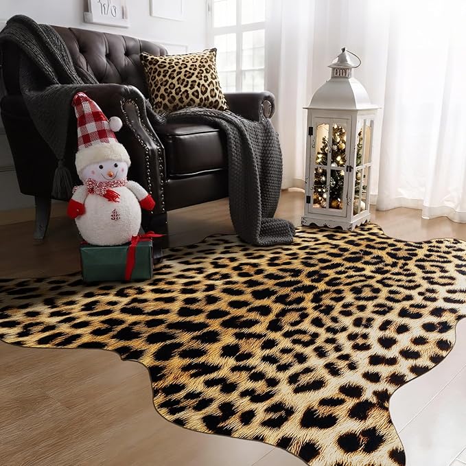 AROGAN Premium Leopard Print Rug 8x10 Feet, Faux Fur Cheetah Rug, Non-Slip Animal Print Hide Leopard Skin Area Rug for Bedroom Living Room Home Decor
