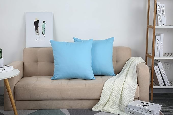 TangDepot Cotton Solid Throw Pillow Covers, 26" x 26" , Sky Blue, 1 Count (Pack of 1)