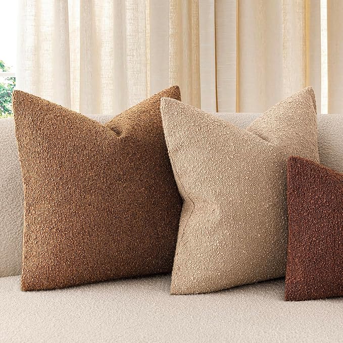 Foindtower Decorative Textured Boucle Throw Pillow Covers Accent Solid Pillow Cases Neutral Soft Cozy Couch Cushion Case for Chair Sofa Bedroom Living Room Home Decor 18x18 Inch,1PC,Hazel Brown
