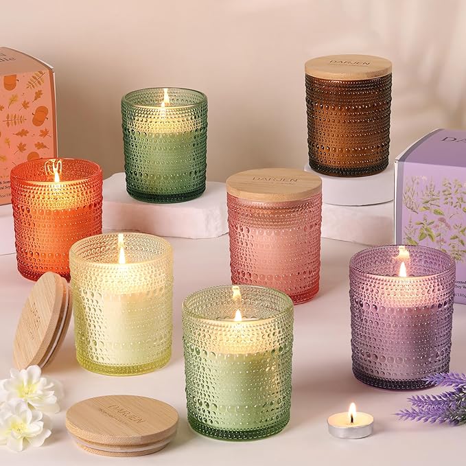 DARJEN Lavender Candles for Home- 6.3oz 42H Natural Soy Wax Aromatherapy Jar Candle with Strong Scent, Decorative Aesthetic Candles for Relax, Bedside, Laundry Room, Luxury Gift for Women