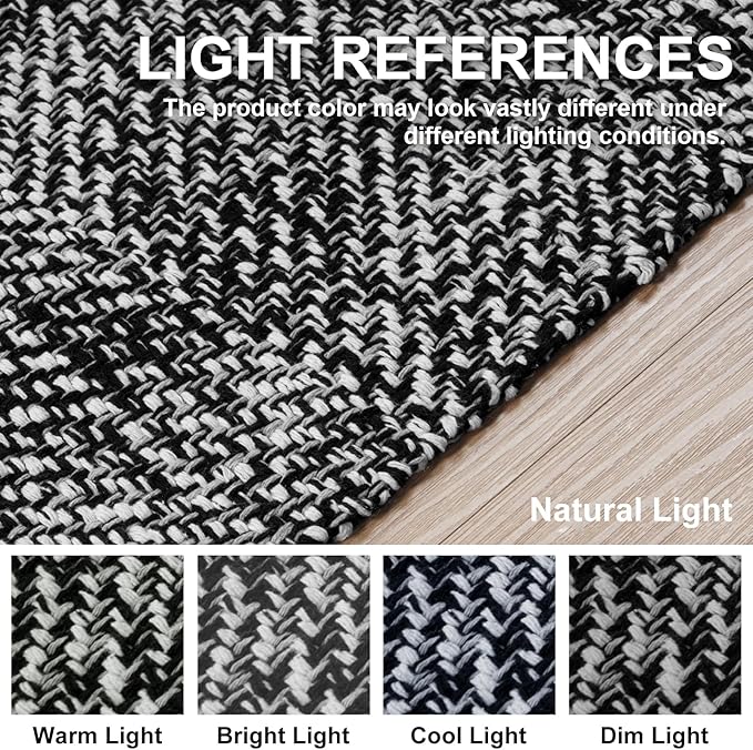 Collive Black Bathroom Rug, 2' x 3' Hand-Woven Washable Small Kitchen Rugs, Cotton Reversible Entryway Rug Modern Farmhouse Carpet for Foyer Bedroom Back Door