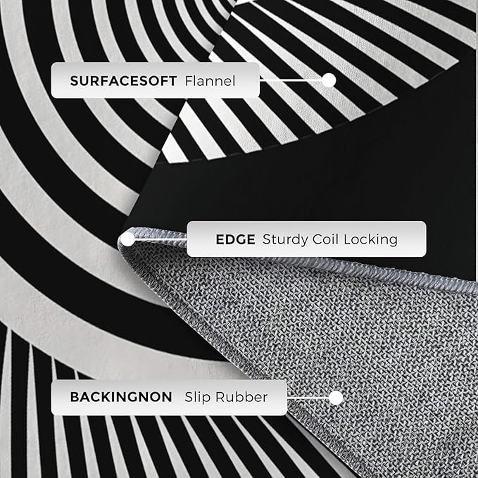 Black and White Circle Rugs for Home Decor, 3x5 ft, Abstract Op Art Area Rugs for Living Room, Soft Non Slip Washable Modern Geometric Carpet Bedroom Decorations Dt-Ghf-31