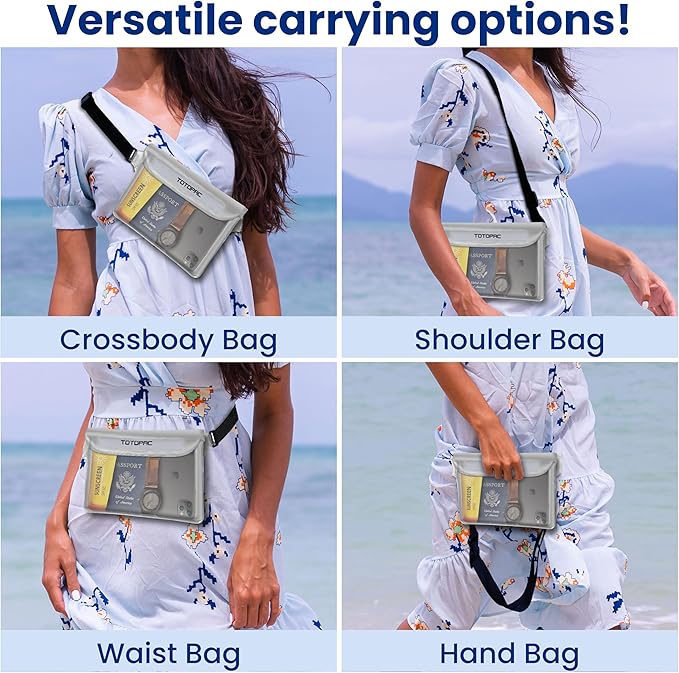 2-Pack Waterproof Fanny Pack, Phone Pouch with Waist Strap, 9x6.7 Inch Dry Bag for Phone, Cash, and Valuables – for Swimming, Kayaking, Boating, Snorkeling, and Water Sports (2, White + White)