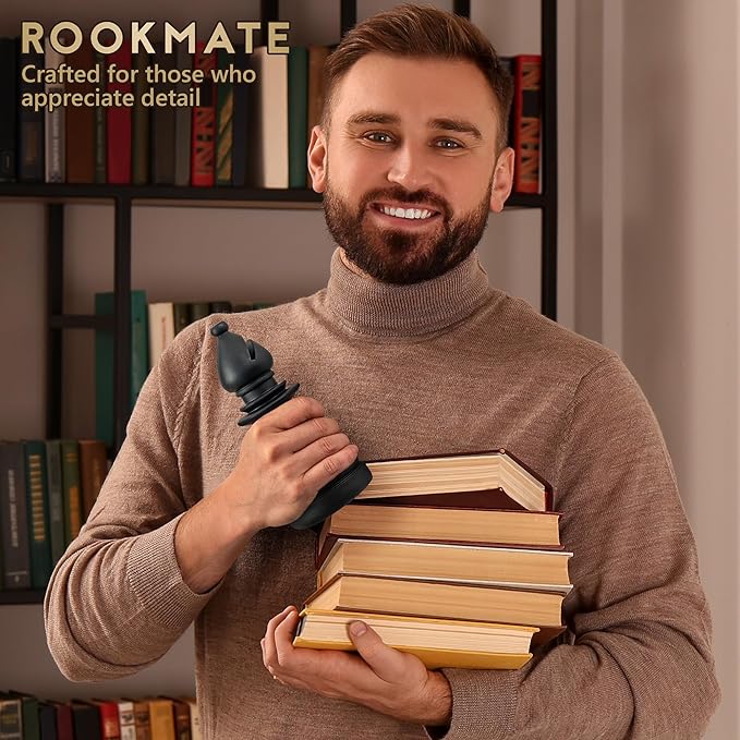 Chess Book Ends for Shelves – Elegant Decorative Bookends for Heavy Books, Office & Living Room Decor – Modern Shelf Organizer and Gift for Book Lovers by ROOKMATE (Matte Black, Légal’s Mate)