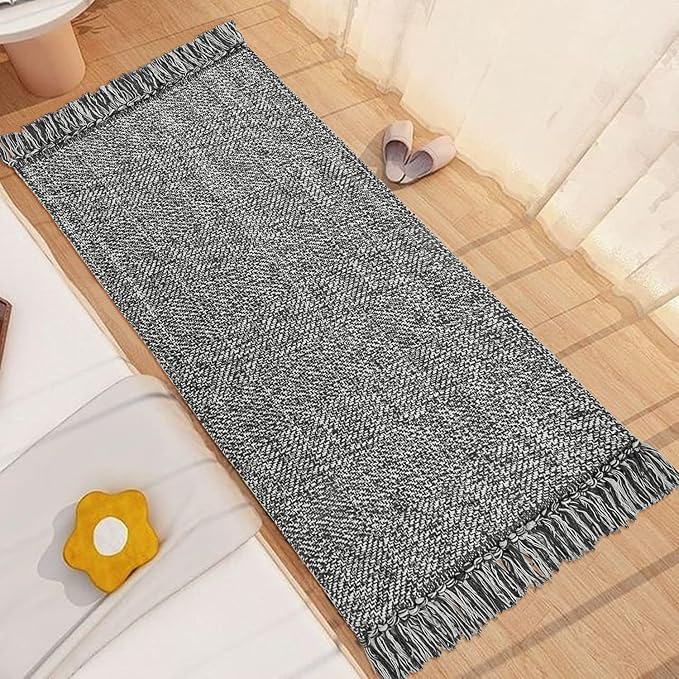 Collive Kitchen Runner Rug, 2' x 4.3' Hand-Woven Reversible Washable Rugs, Grey Cotton Modern Farmhouse Bathroom Mat Hallway Carpet for Foyer Bedroom Entry Back Door Decor