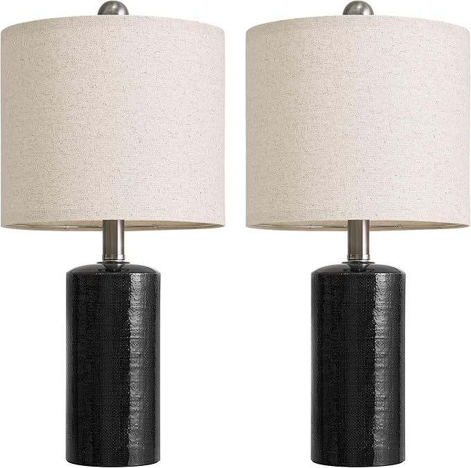 20.5" Small Table Lamps for Living Room Lamp Set of 2 Ceramic Lamps for Bedroom Bedside Lamps Modern Boho Lamps for Night Stands Farmhouse Nightstand Lamp Side End Table Lamp, Black
