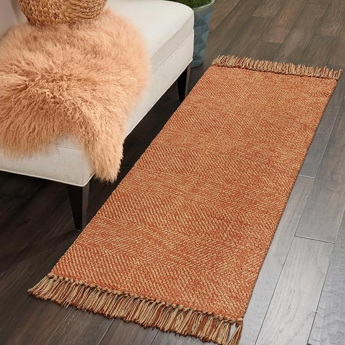 Collive Kitchen Runner Rug, 2' x 4.3' Hand-Woven Reversible Washable Rugs, Terracotta Cotton Modern Farmhouse Bathroom Mat Hallway Carpet for Foyer Bedroom Entry Front Door Fall Decor