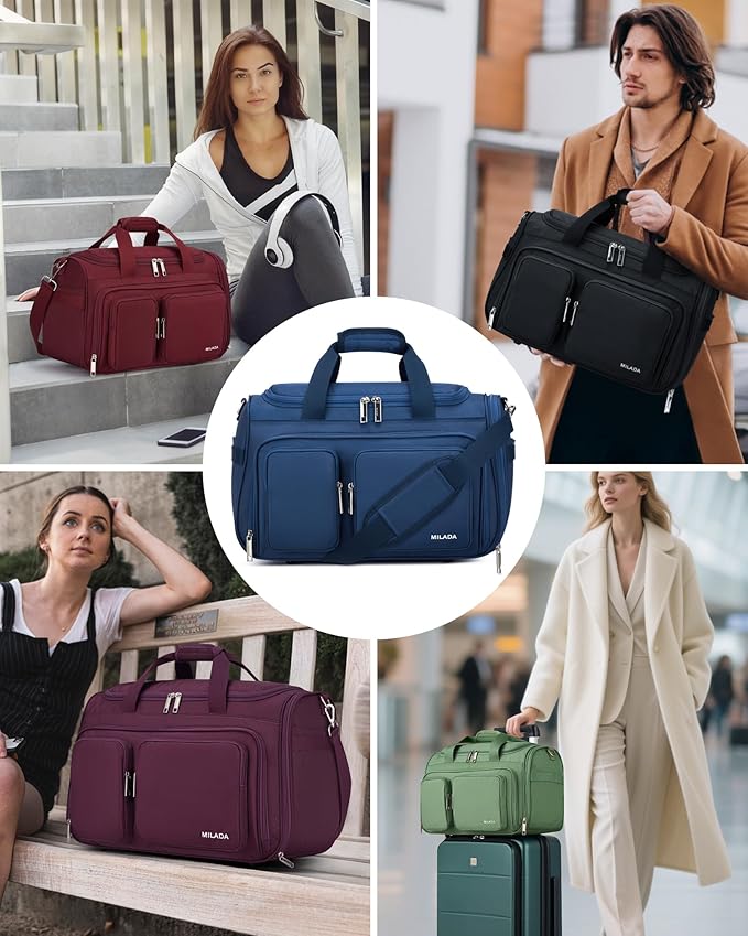 MILADA Underseat Carry On Luggage Bags for Travel Lightweight Foldable Carry On Bags for Airplanes Small Duffle Bag for Men Women Personal Weekend Overnight Travel Tote Bags, Blue