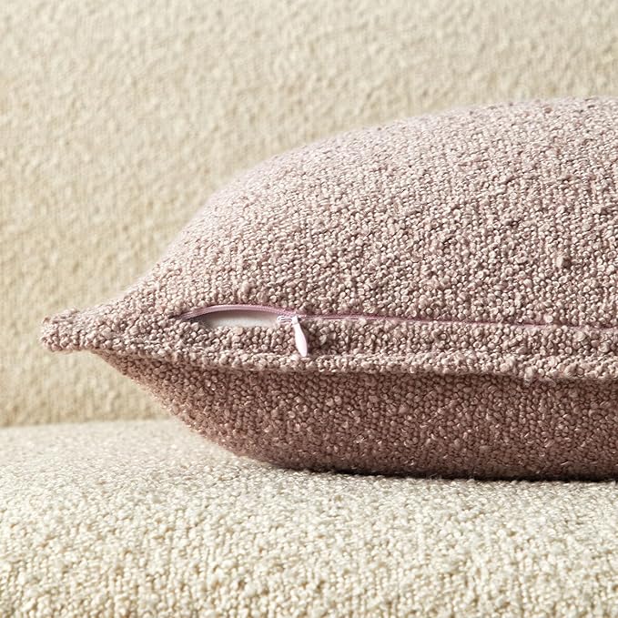 JUSPURBET Pink Decorative Pillow Covers 14x24 Set of 2 Throw Pillow Covers for Couch Sofa Bed Cozy Boucle Textured Lumbar Cushion Covers Cases with Hidden Zipper for Living Room Home Decor