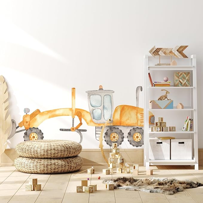Construction Grader Ground Leveling Machine Tractor Wall Decal for Boys Room, Peel Stick Removable Fabric Wall Sticker, Nursery or Playroom Decor, Repositionable (50 inch: 21" Tall x 50" Wide)