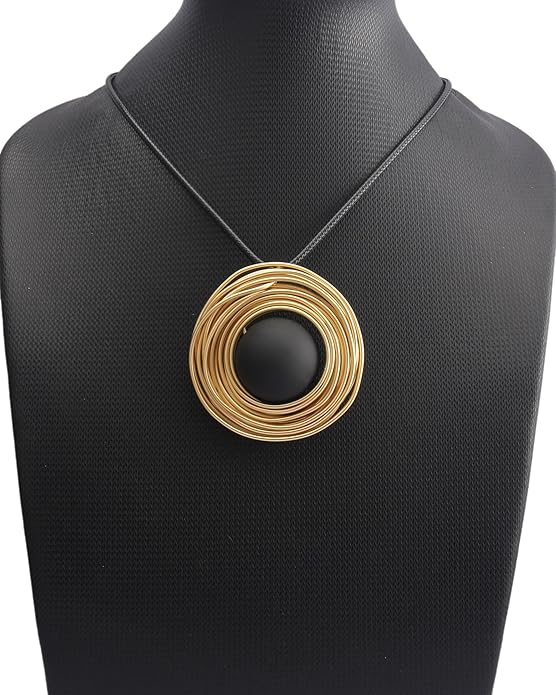 Leather Necklace for Women Boho Choker Necklace Long Cord Leather Pendant Bohemian Neckalce Vintage Alloy Pendant Leather Rope Necklace Wooden Necklaces for Women