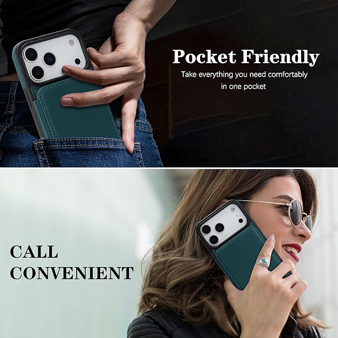 GUERNICA for iPhone 17 Pro Max (6.9") Case Wallet with Card Holder, RFID Blocking Leather Protection, Shockproof Women Men Phone Case for Apple 17 Pro Max, Green