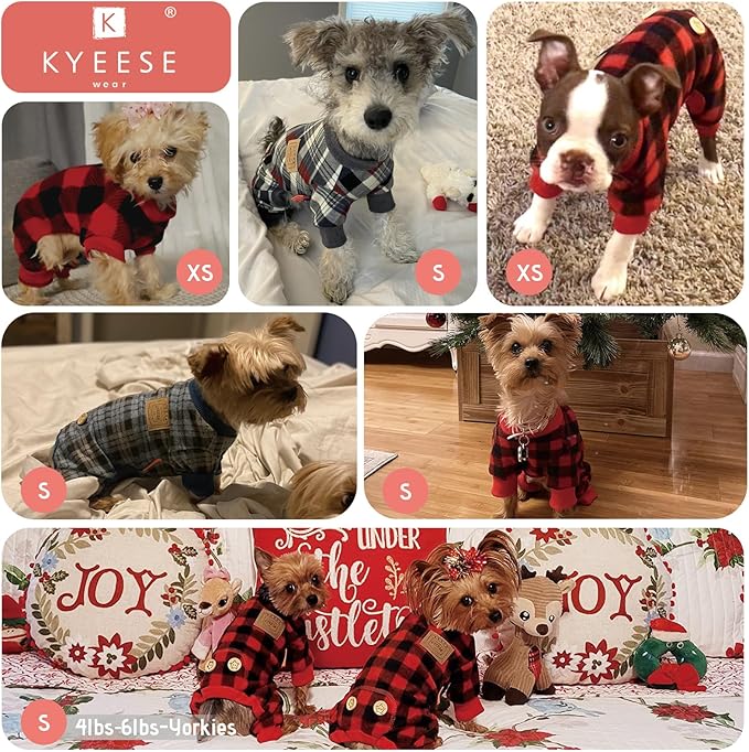 KYEESE Dog Pajamas Soft Coat Stretchy Onesie Comfy Pet Clothes Plaid Dog Pajamas for Small Dogs Boy Girl Velvet Doggie Jammies Lightweight Pjs,Pink, Small