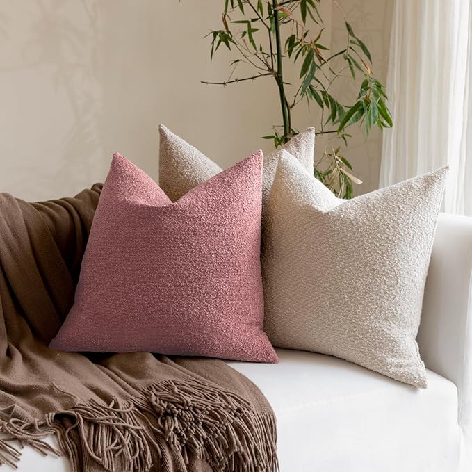 Boucle Decorative Lumbar Pillow Covers for Couch Set of 2, 12x20 inches, Pink