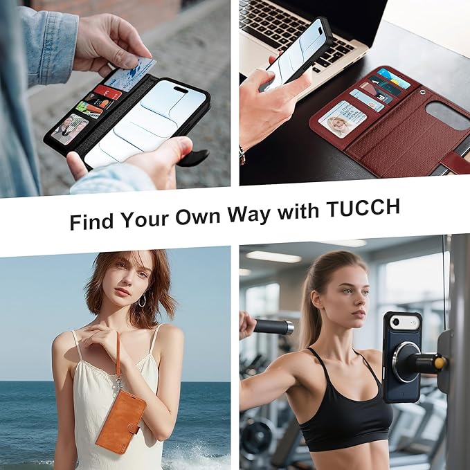 TUCCH Detachable Case Wallet for iPhone Air (6.5") 2025, Wrist Strap | 4 Card Slots RFID Blocking | Wireless Charging | Stand | 2-in-1 Magnetic | PU Leather | Shockproof Folio Cover | Light Blue