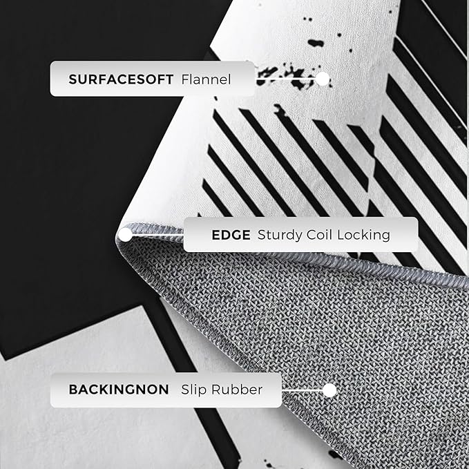 Black and White Rugs for Home Decor, 7x9 ft, Abstract Geometric Area Rugs for Living Room, Soft Non Slip Washable Modern Minimalist Carpet Bedroom Decorations Dt-Ghf-31