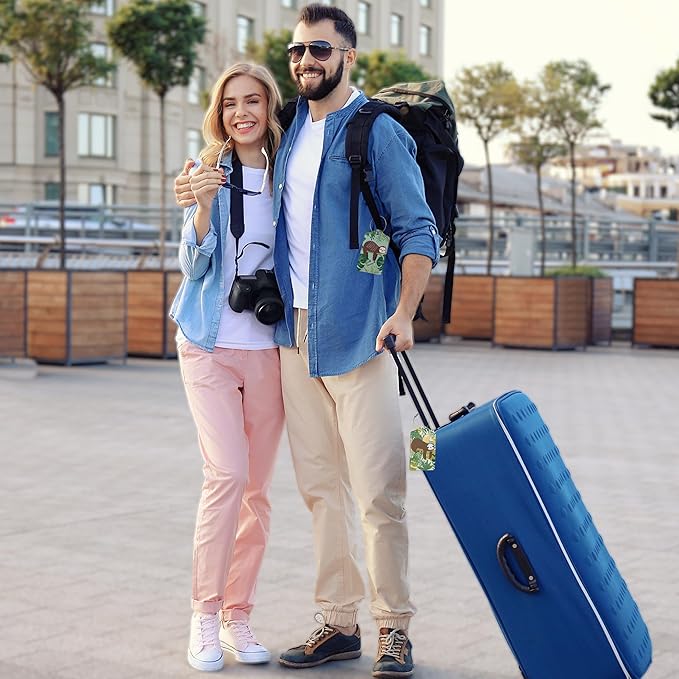 Cute Sloth Luggage Tags for Suitcases,2 Pack Palm Luggage Tag,Leather Stainless Steel Loop Label Tag for Women Men Girls Travel Bag Suitcase