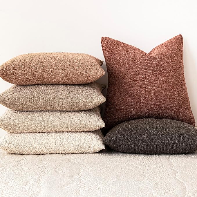 Foindtower Decorative Textured Boucle Throw Pillow Covers Accent Solid Pillow Cases Neutral Soft Cozy Couch Cushion Case for Chair Sofa Bedroom Living Room Home Decor 22x22 Inch,1PC,Dusty Orange Hazel