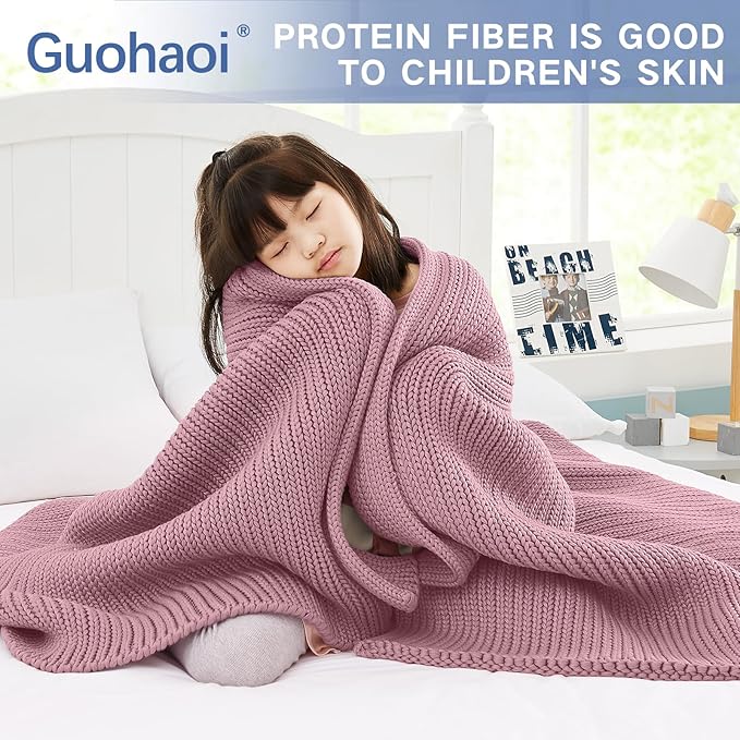 Guohaoi Knitted Weighted Blanket Kids (Haze Green 50"x60" 7lbs) No Beads Cooling Heavy Blanket, Home Decor Breathable Chunky Knit Throw Blanket for All-Season Use