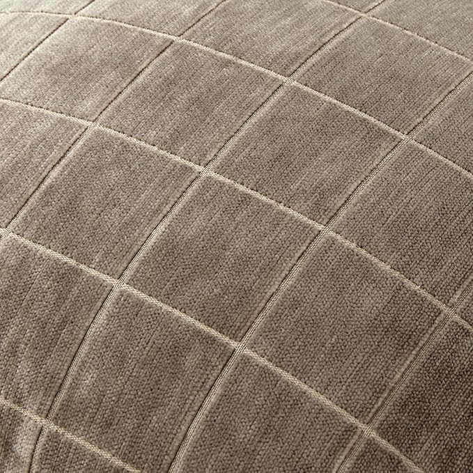 MIULEE Decorative Chenille Check Throw Pillow Covers Vintage Plaid Couch Pillows 22x22 Inch Set of 2 Neutral Boho Farmhouse Cushion Covers Modern Spring Home Decor for Sofa Bed Living Room Taupe Grey