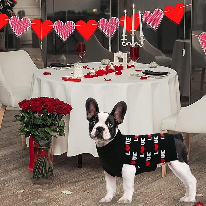GOYOSWA Valentines Dog Sweater, Dog Valentines Clothes Outfit Knitted Sweaters for Small Medium Large Dogs Pets (Black Love, Small)