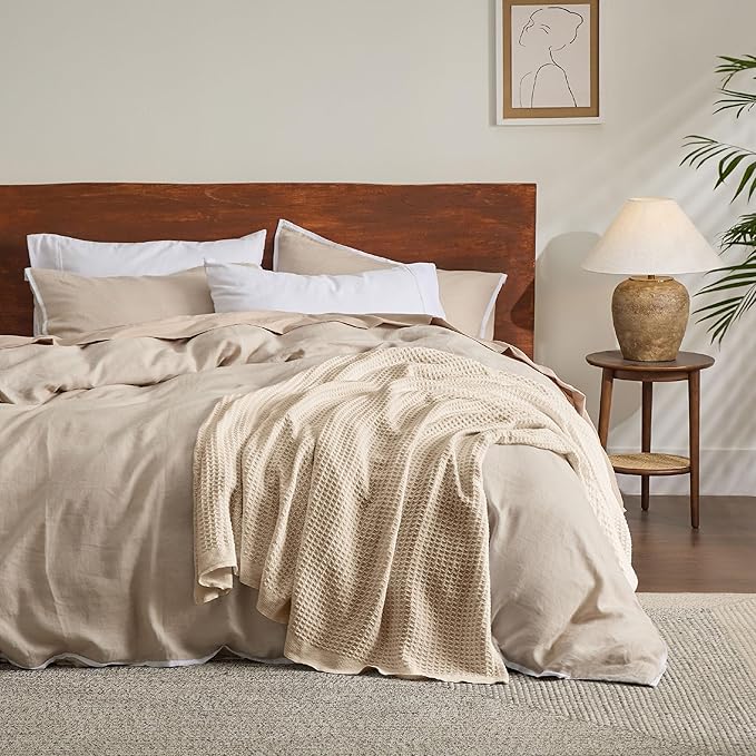 Bedsure Gentlesoft 100% Cotton Blanket Twin XL Size for College Dorm - Breathable and Soft, Waffle Weave Twin Blanket for Summer, Dorm Room Essentials, Yellowish Cream, 66x90 inches