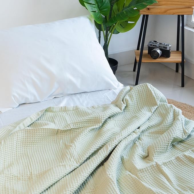 Salt Earth GOTS Certified 100% Organic Cotton Throw Blanket, 108"x90" Waffle Blankets & Throws for Bed, Throw Blanket for Couch, Cozy Christmas Blankets and Throws for Christmas Gifts (Sea Foam)