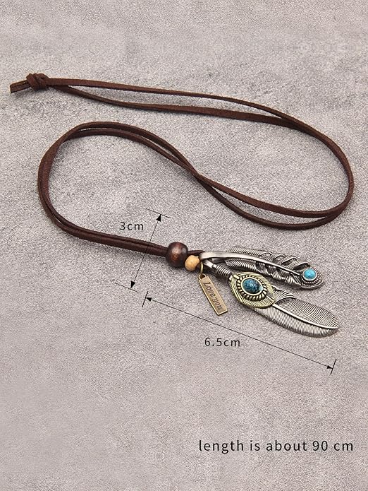 Leather Necklace for Women Boho Choker Necklace Long Cord Leather Pendant Bohemian Neckalce Vintage Alloy Pendant Leather Rope Necklace Wooden Necklaces for Women