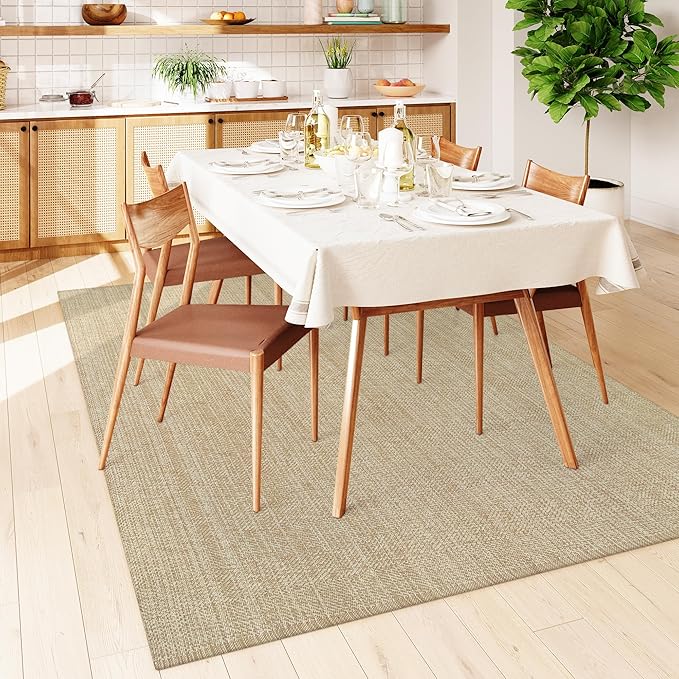 Collive Boho Living Room Rugs 5X8 ft, Washable Area Rug Woven Cotton Modern Bedroom Rugs, Tan Floor Carpet Braided Rug for Dining Room Living Room Nursery Room, Outdoor Rug for Patio Balcony Decor