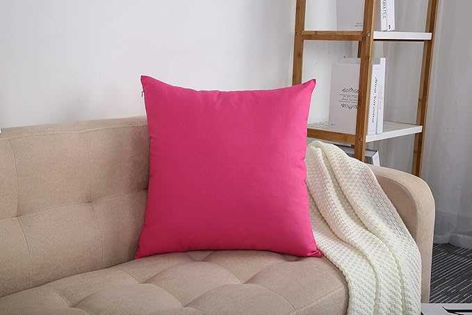 TangDepot Handmade Decorative Solid 100% Cotton Canvas Throw Pillow Covers/Cushion Covers, 45 Colors Available - (20" x20" , Hot Pink, 2 Count (Pack of 1))