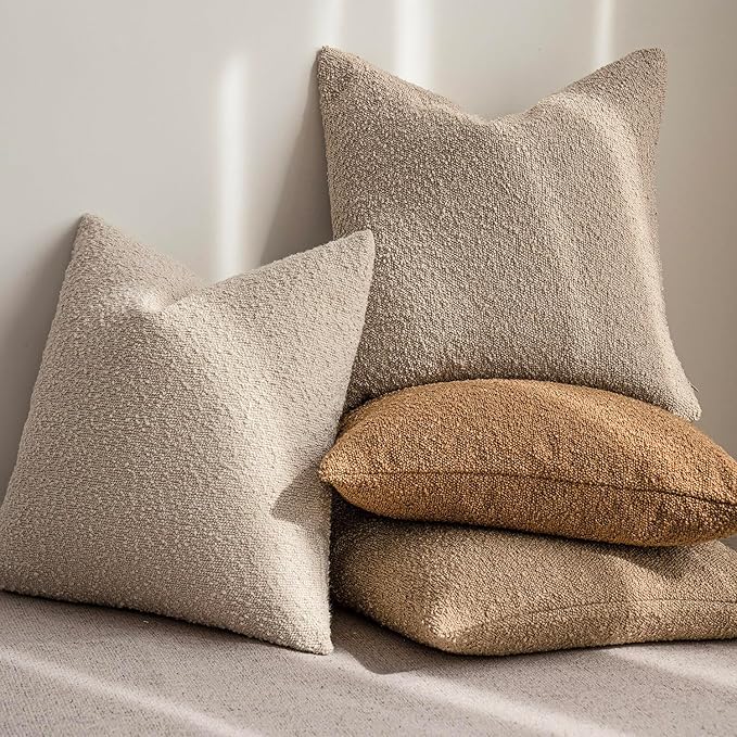 Foindtower Decorative Textured Boucle Throw Pillow Covers Accent Solid Pillow Cases Neutral Long Body Lumbar Couch Cushion Case for Chair Sofa Bedroom Living Room Home Decor 14x36 Inch,1PC,Tobacco