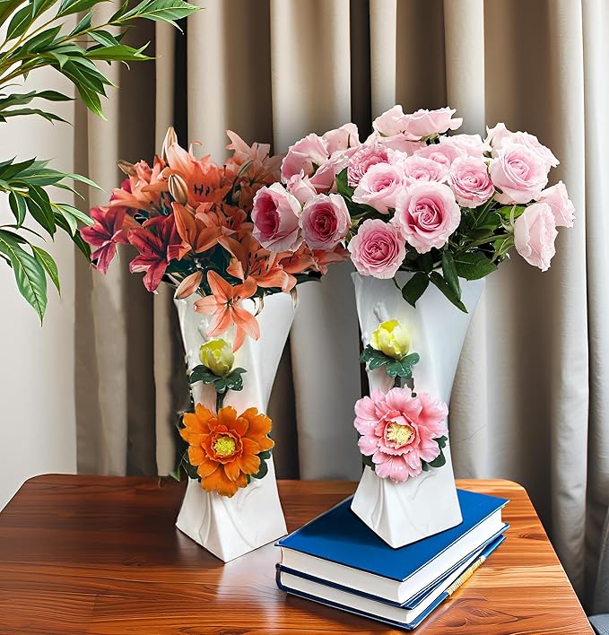 MTME Porcelain vase with Flowers, Memorabilia, Wedding Gifts, Aesthetic Sculpture Home décor (Pink)