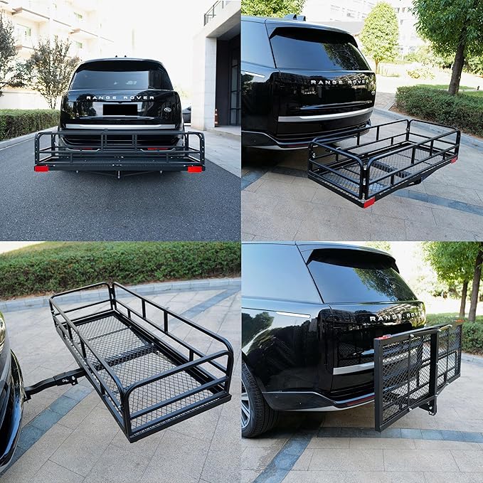 fouwick lugglage Basket 60x24x13 inches, Folds Flat, 600 Lbs Heavy Duty Hitch Cargo Basket Black,Luggage Storage (60x24x13 inch)