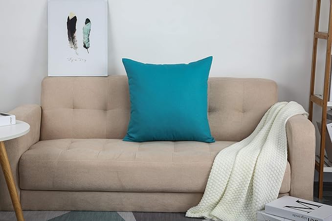 TangDepot Handmade Decorative Solid 100% Cotton Canvas Throw Pillow Covers/Pillow Shams, (18"x18", Blue Ashes)