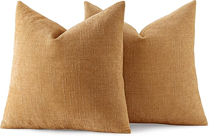 MIULEE Pack of 2 Decorative Throw Pillow Covers Soft Chenille Throw Pillows Solid Textured Cushion Covers Home Decor for Couch Sofa Bedroom Living Room 18x18 Inch,Golden Brown