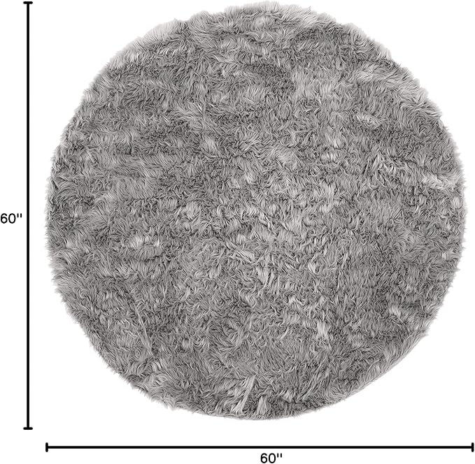 SAFAVIEH Faux Sheep Skin Collection 5' Round Grey FSS235D Silken Glam 2.35-inch Thick Area Rug
